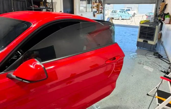 Window Tinting on Red Car