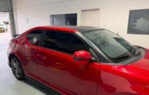 Ceramic window tint on red coupe Modesto CA
